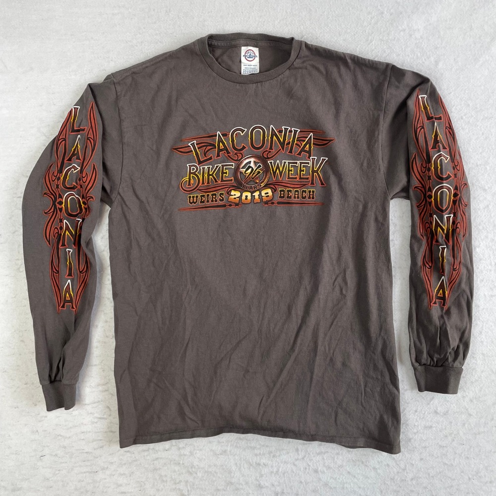 Delta Long Sleeve Shirt Mens Large Gray Laconia Bike Week 2019 Graphic Biker Tee - Picture 2 of 6